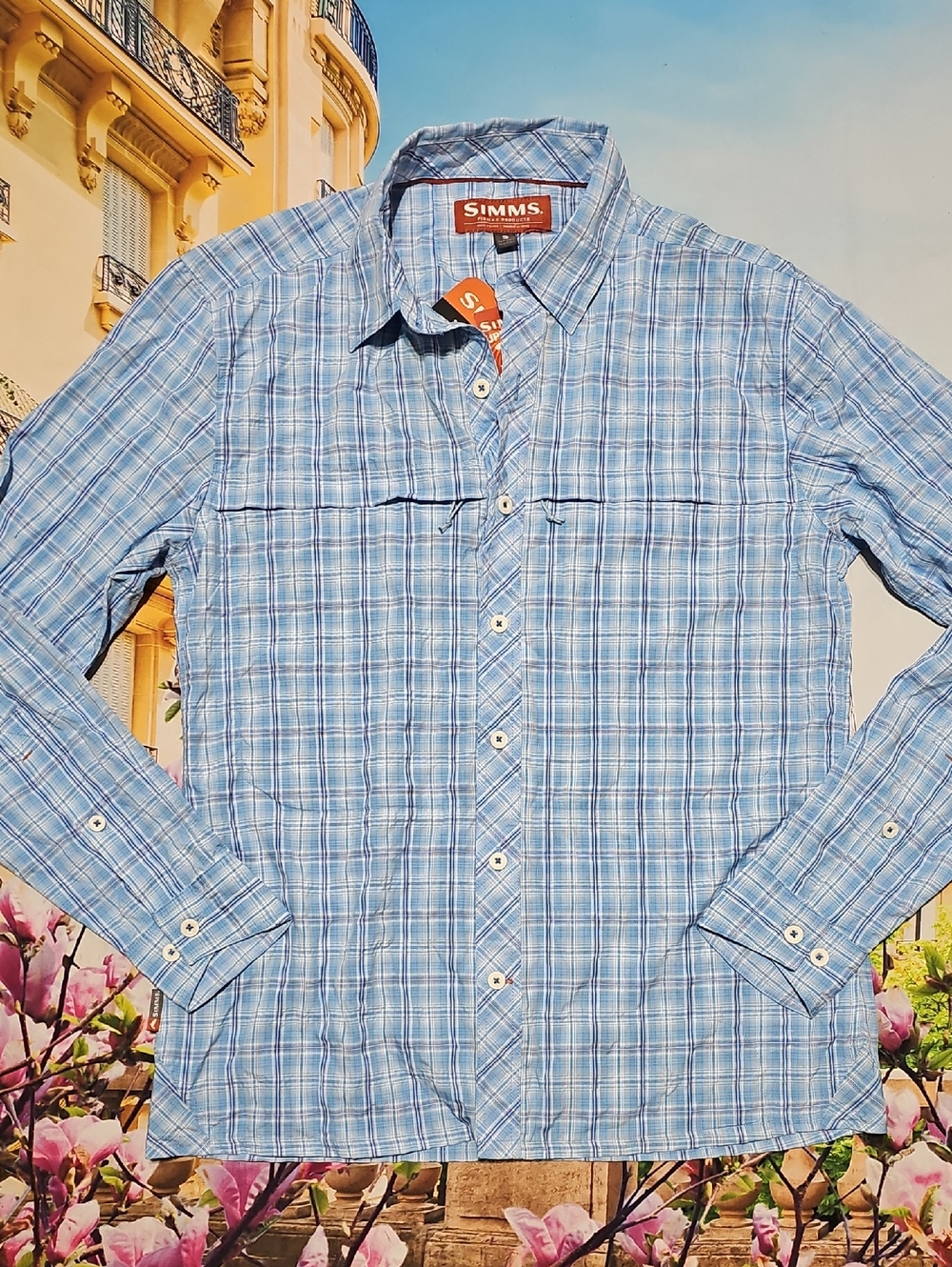 Simms Plaid Fishing‎ Outdoors Blue Button Shirt NWT Size Small